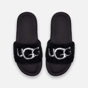 UGG Black Fuzz Slide Sandals